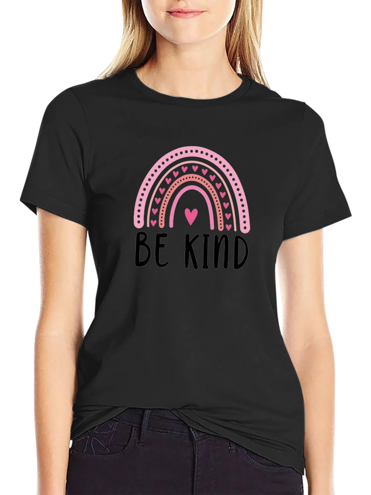 Be Kind Rainbow Heart Graphic T-Shirt