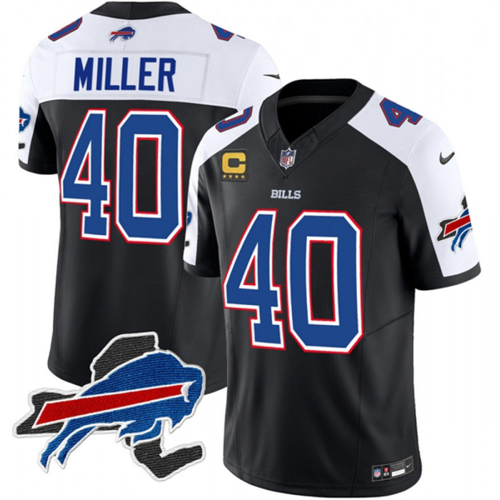 Men's Buffalo Bills #44.8 Von Miller Black/White 2023 F.U.S.E. New York Patch and 4-Star C Patch Vapor Untouchable Limited Stitched Football Jersey