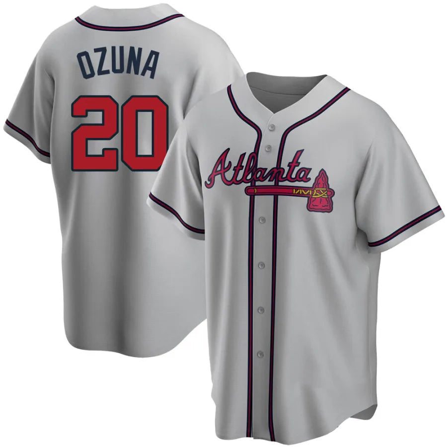 A.Braves #20 Marcell Ozuna Player Gray Game Baseball Jerseys