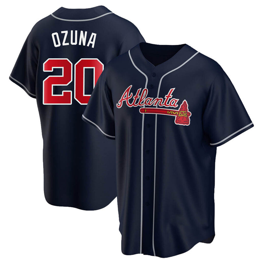 A.Braves #20 Marcell Ozuna Player Navy Game Baseball Jerseys