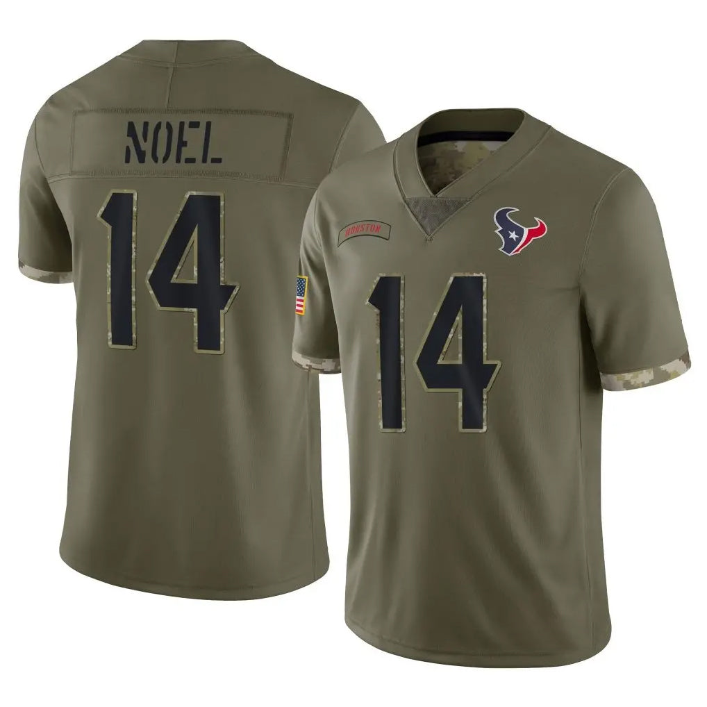 H.Texans #14 Jaylin Noel Player Salute To Service Olive Football Jerseys