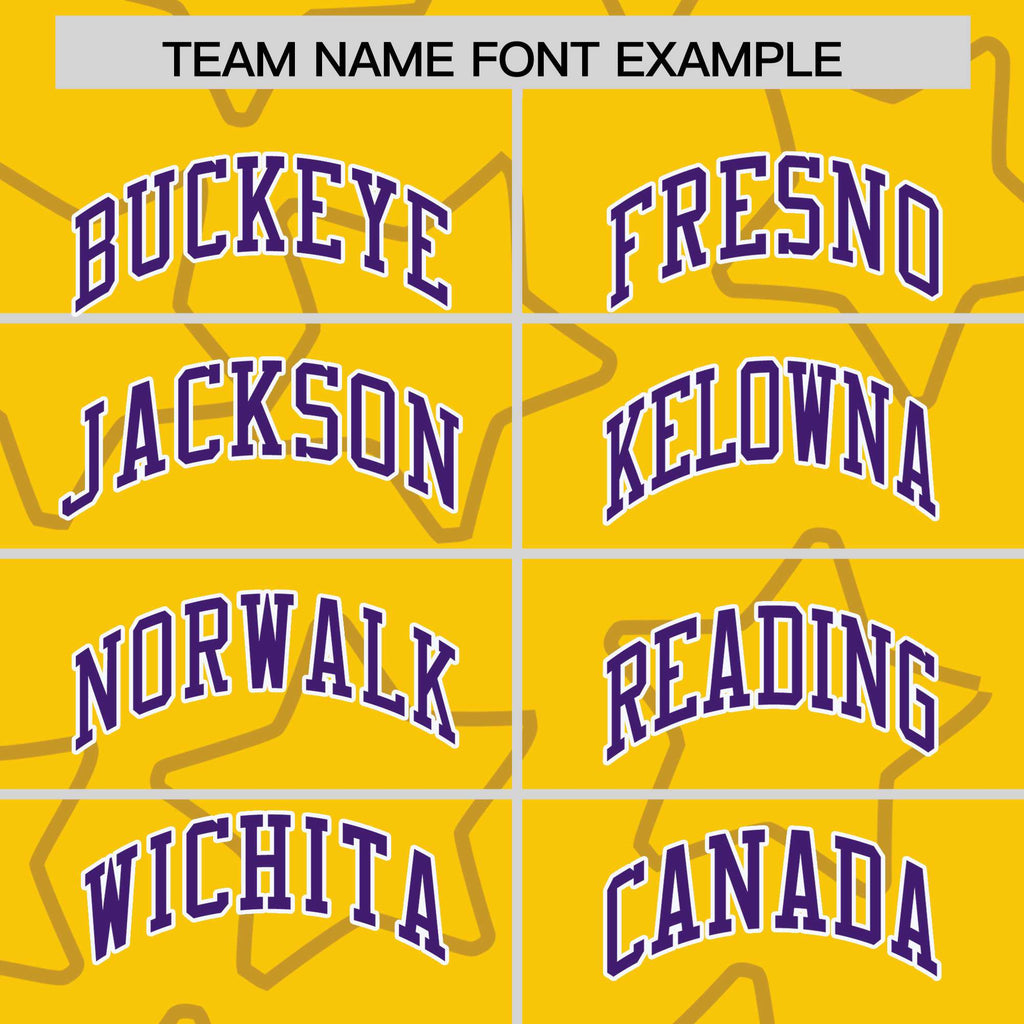 Custom Gold Purple Varsity Full-Snap Star Pattern Letterman Baseball Jacket