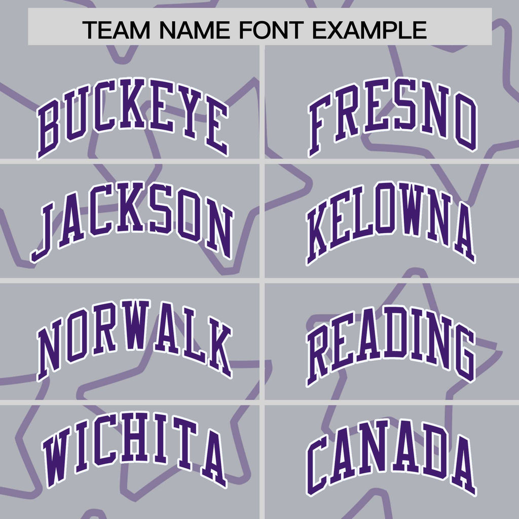 Custom Gray Purple Varsity Full-Snap Star Pattern Letterman Baseball Jacket