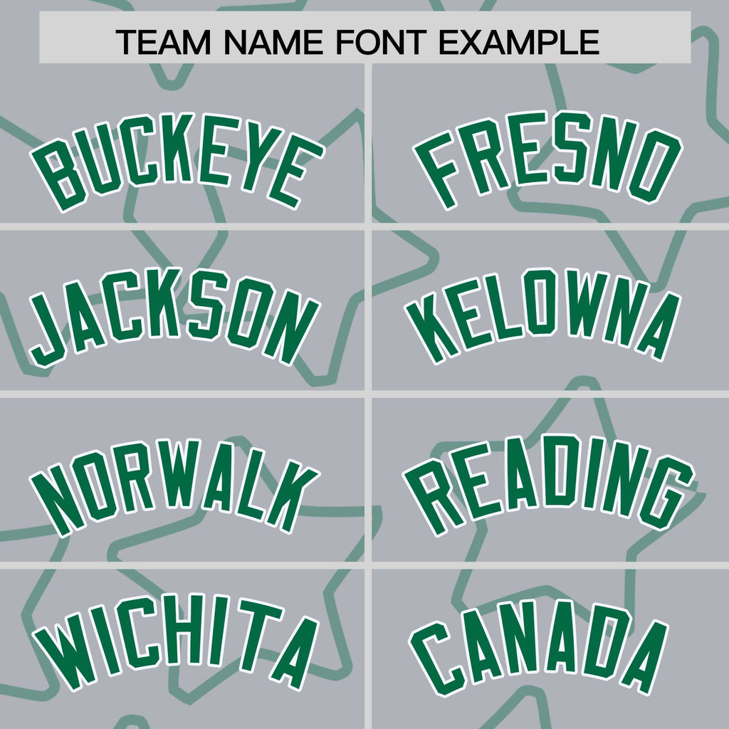 Custom Gray Kelly Green Varsity Full-Snap Star Pattern Letterman Baseball Jacket