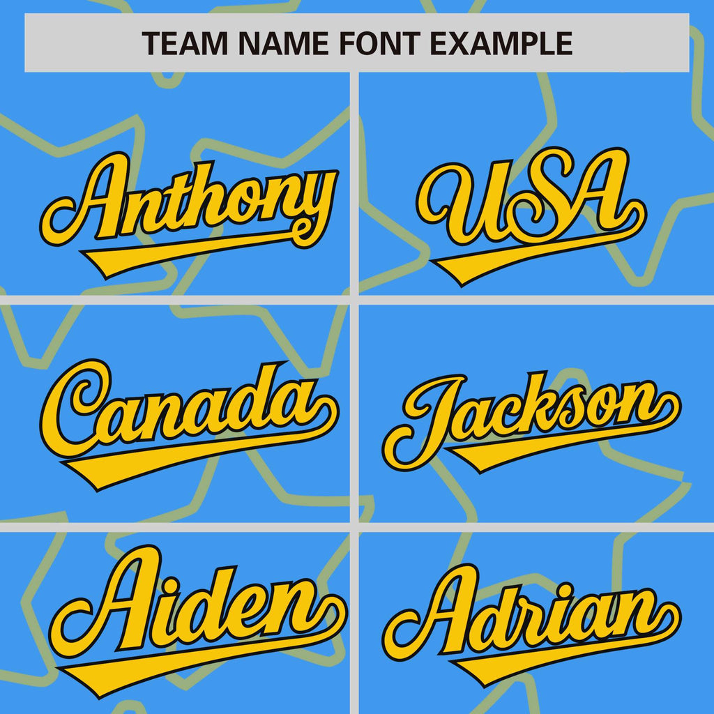Custom Powder Blue Gold Varsity Full-Snap Star Pattern Letterman Baseball Jacket