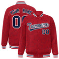 Custom Red Navy Varsity Full-Snap Star Pattern Letterman Baseball Jacket