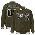 Custom Olive Black Varsity Full-Snap Star Pattern Letterman Baseball Jacket