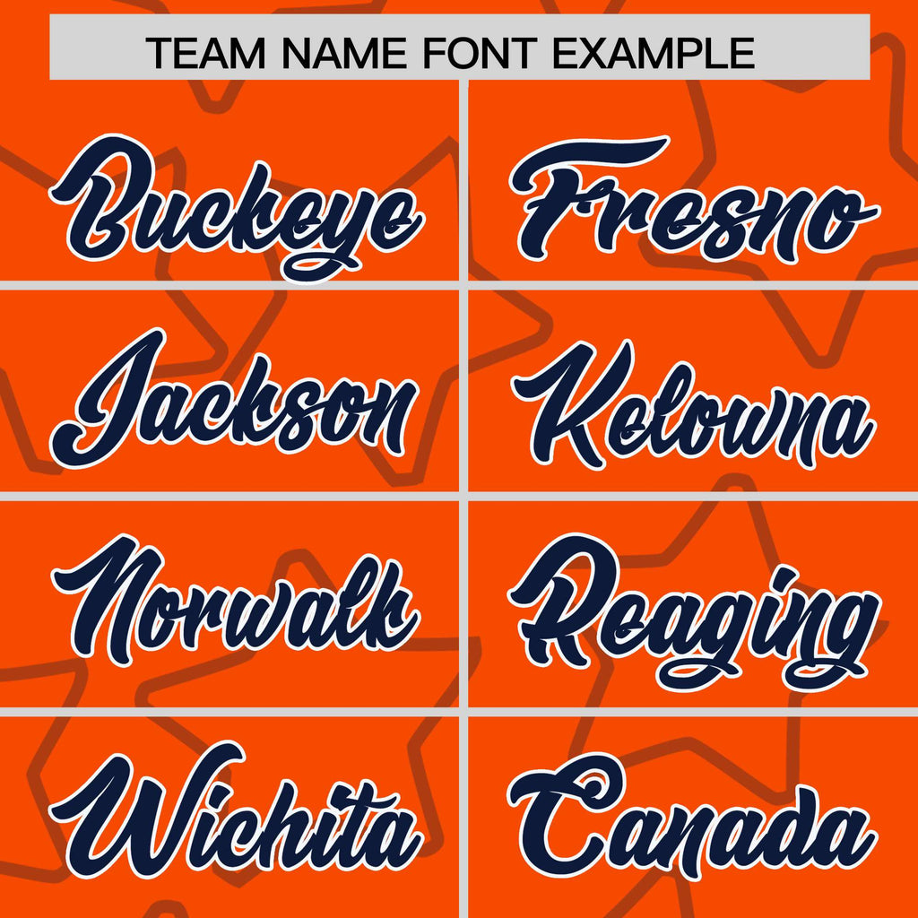 Custom Orange Navy Varsity Full-Snap Star Pattern Letterman Baseball Jacket
