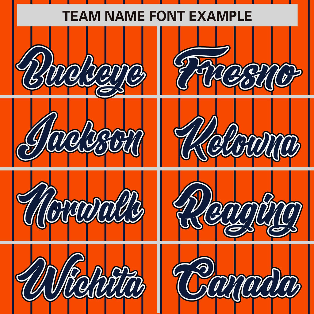 Custom Orange Navy Raglan Sleeves Varsity Full-Snap Pinstripe Letterman Baseball Jacket