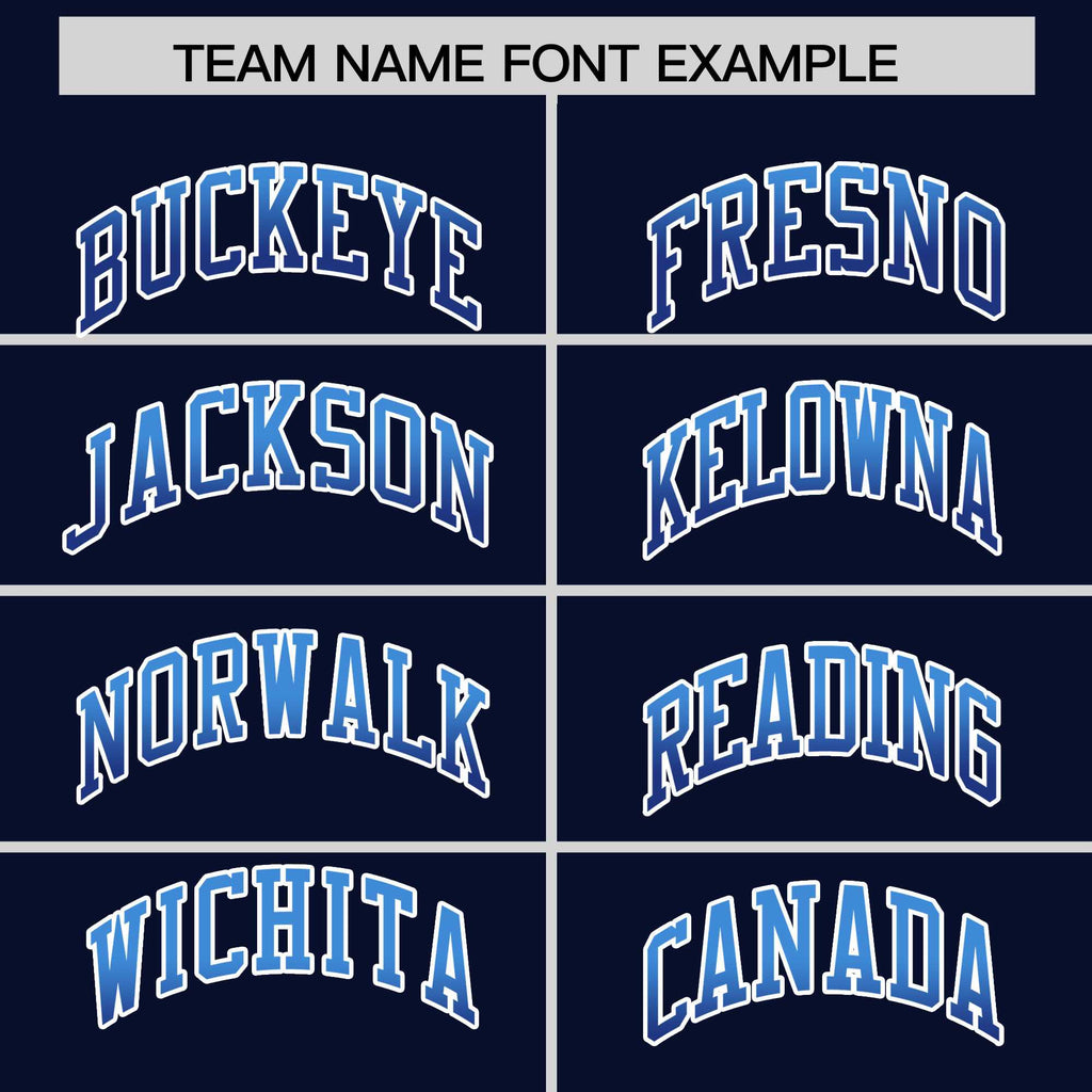 Custom Navy Powder Blue-Royal Gradient Varsity Full-Snap Raglan Sleeves Baseball Jacket