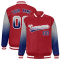 Custom Red Gray-Royal Gradient Varsity Full-Snap Raglan Sleeves Baseball Jacket