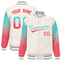 Custom White Bright Green-Light Red Gradient Varsity Full-Snap Raglan Sleeves Baseball Jacket