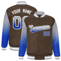 Custom Light Brown Gray-Royal Gradient Varsity Full-Snap Raglan Sleeves Baseball Jacket