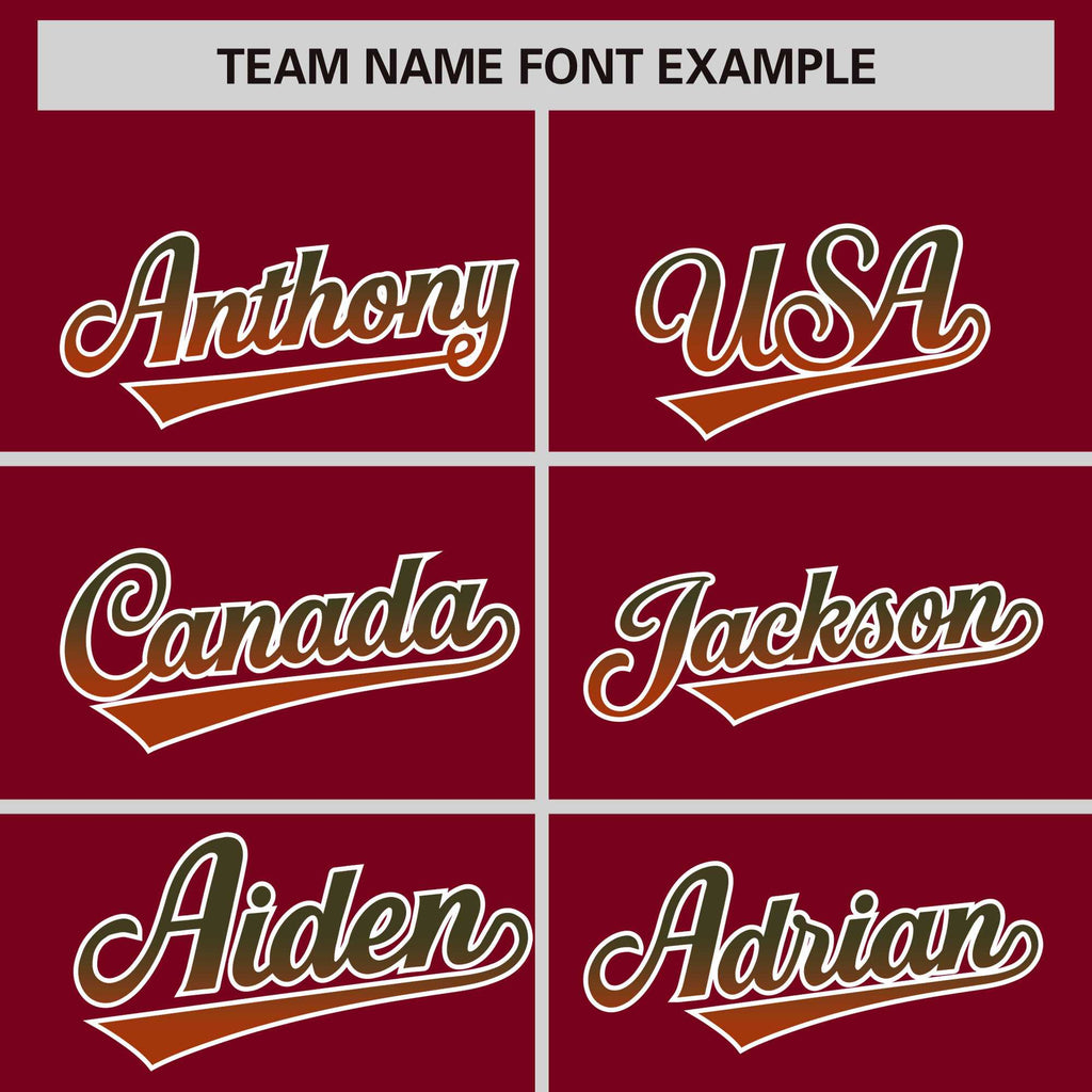 Custom Crimson Olive-Texas Orange Gradient Varsity Full-Snap Raglan Sleeves Baseball Jacket