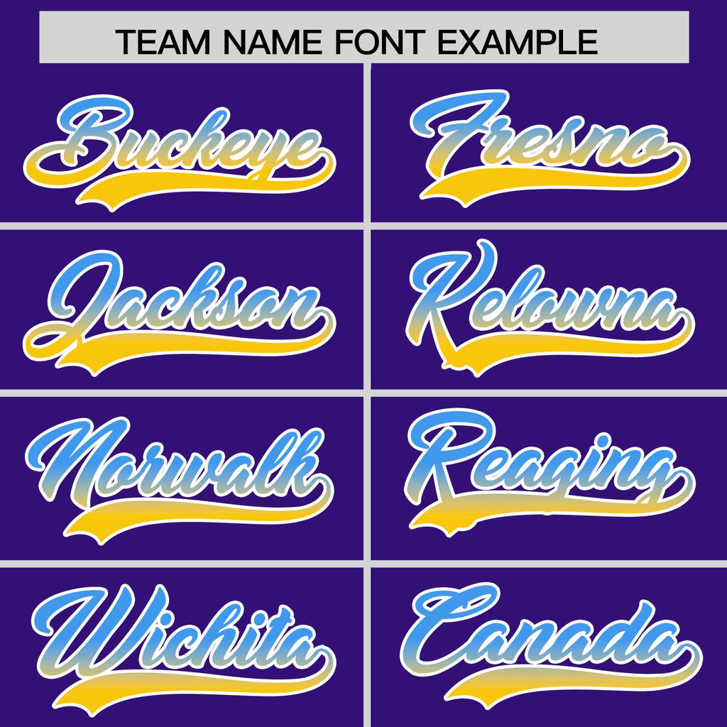 Custom Purple Powder Blue-Gold Gradient Varsity Full-Snap Raglan Sleeves Baseball Jacket