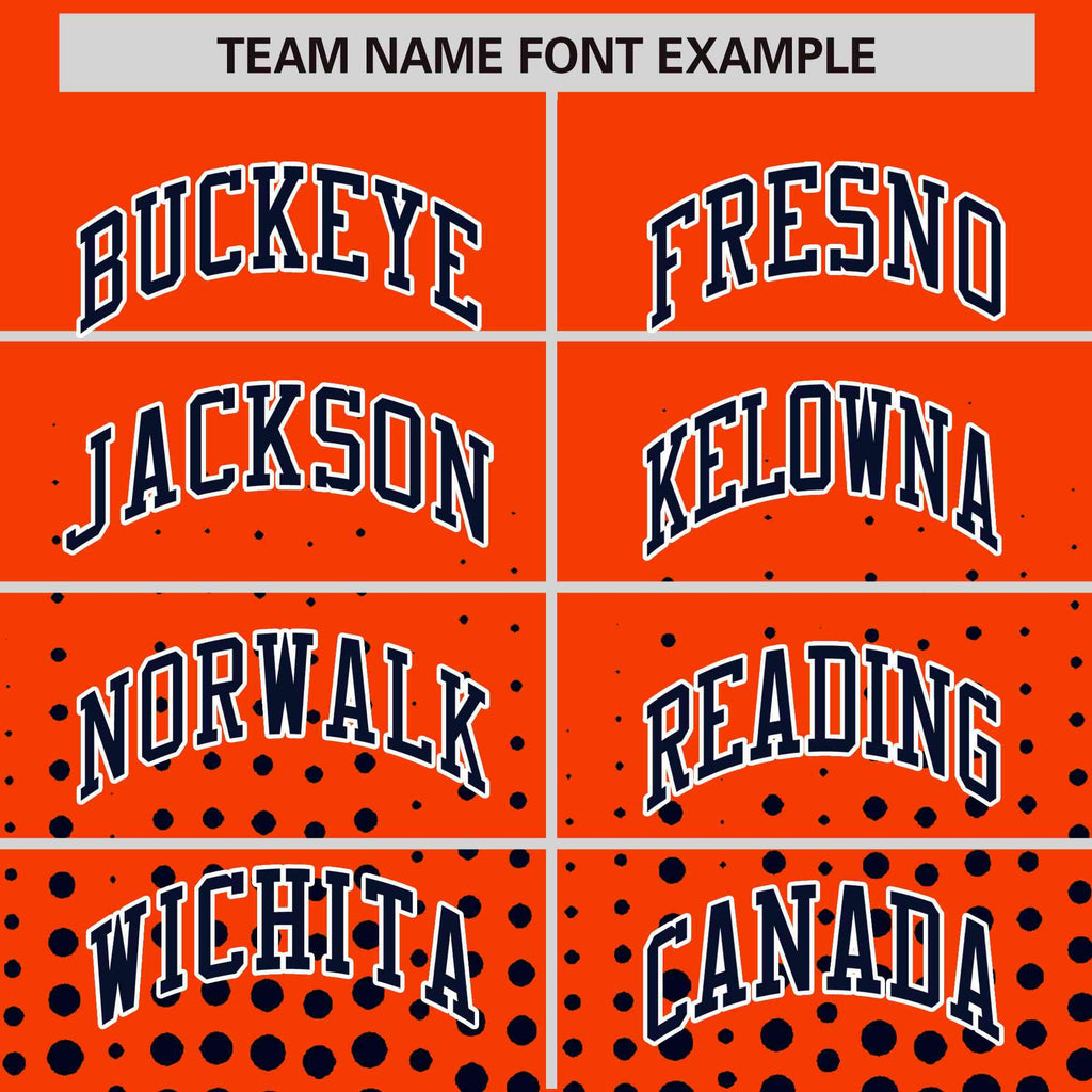 Custom Orange Navy Gradient Varsity Full-Snap Polka Dot Pattern Letterman Baseball Jacket