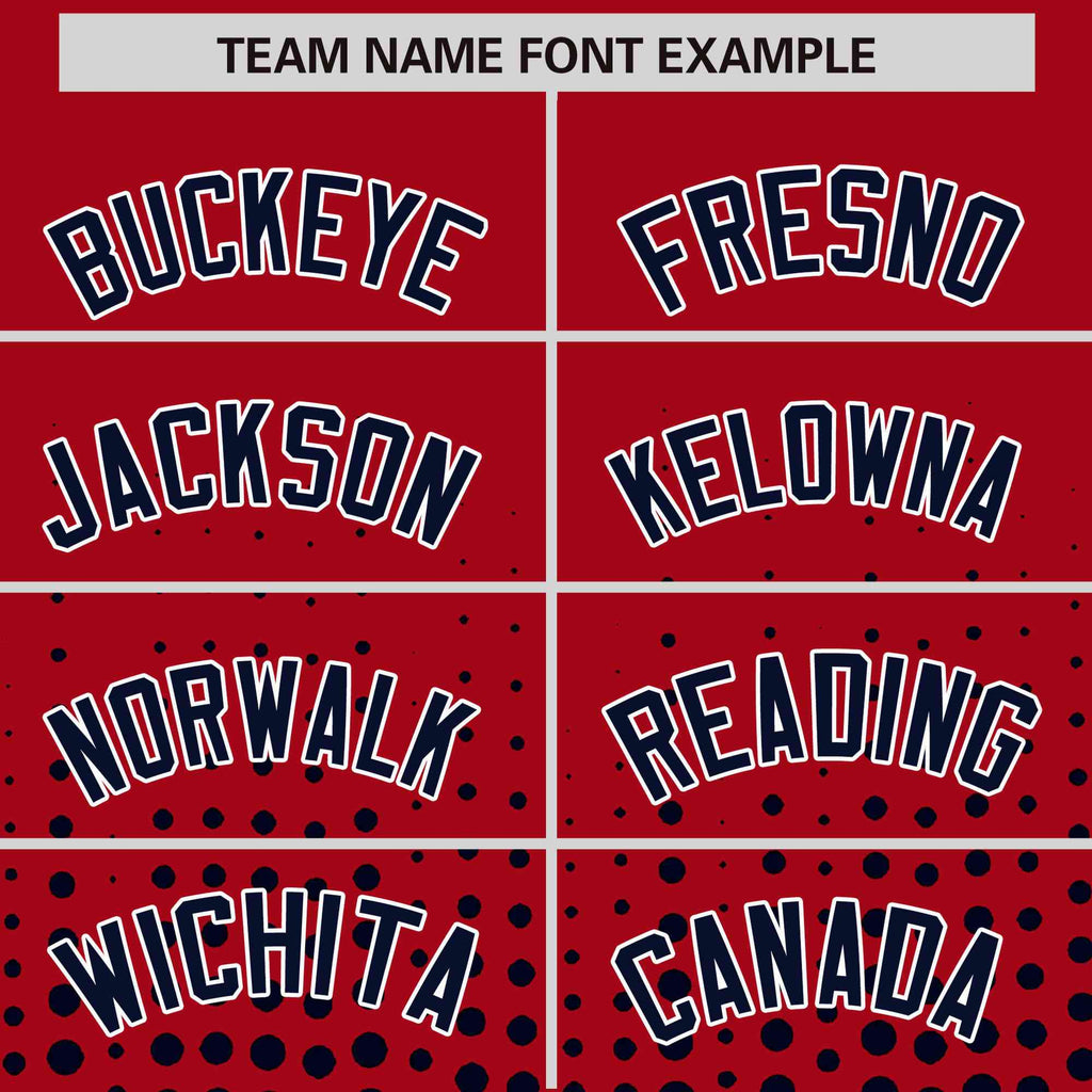 Custom Red Navy Gradient Varsity Full-Snap Polka Dot Pattern Letterman Baseball Jacket