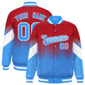 Custom Red Powder Blue Gradient Varsity Full-Snap Polka Dot Pattern Letterman Baseball Jacket