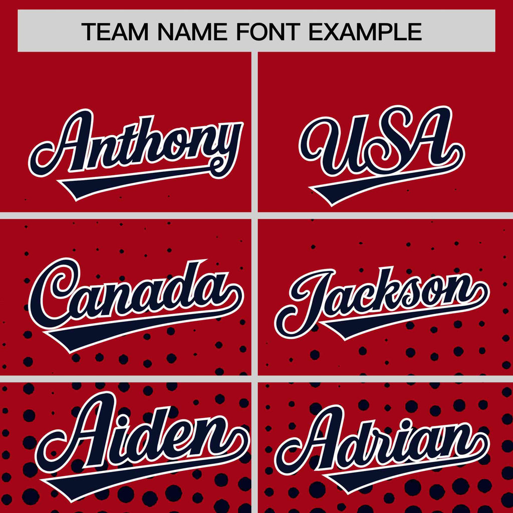 Custom Red Navy Gradient Varsity Full-Snap Polka Dot Pattern Letterman Baseball Jacket