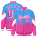 Custom Powder Blue Pink Gradient Varsity Full-Snap Polka Dot Pattern Letterman Baseball Jacket