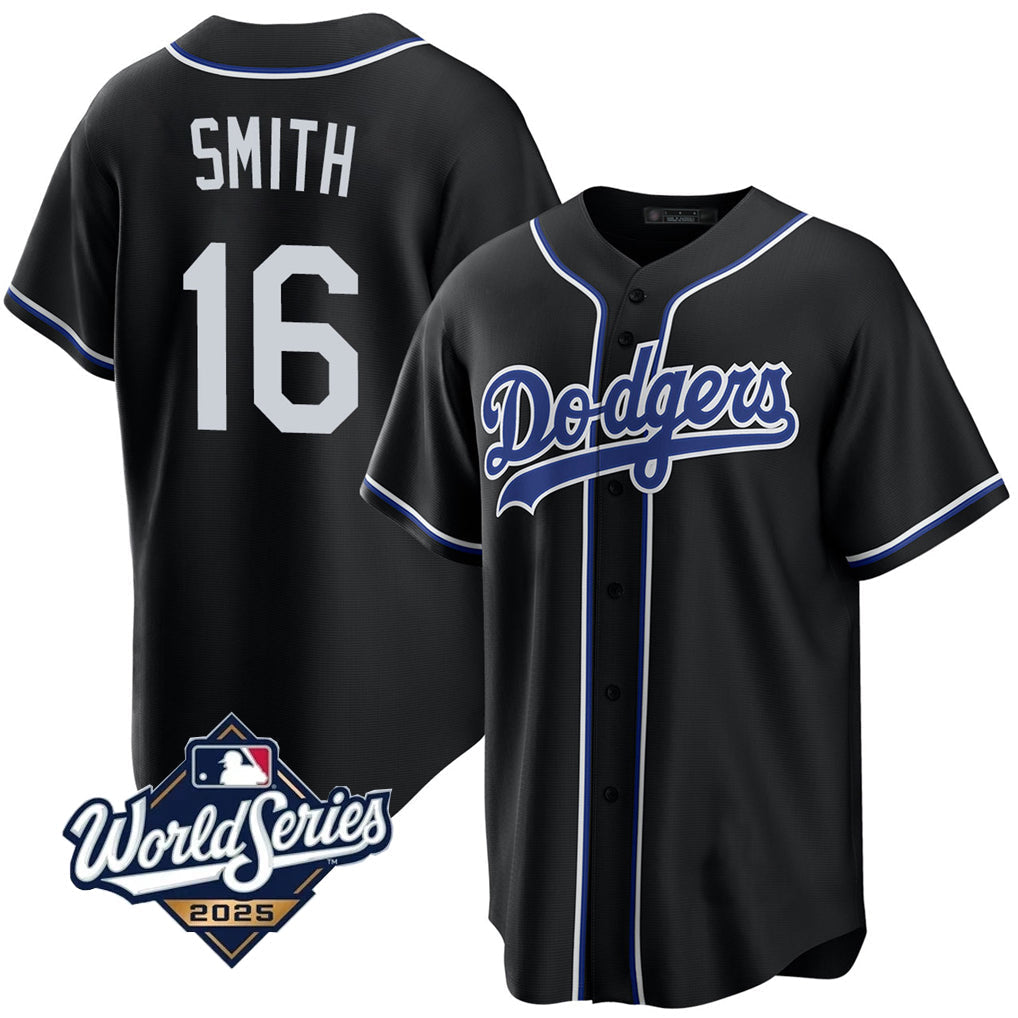 LA.Dodgers #16 Will Smith Player 2025 World Series Black Home Game Baseball Jerseys