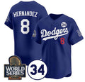 LA.Dodgers #8 Enrique Hern��������ndez Player Royal With No. 34 Patch Limited Stitched Baseball Jerseys