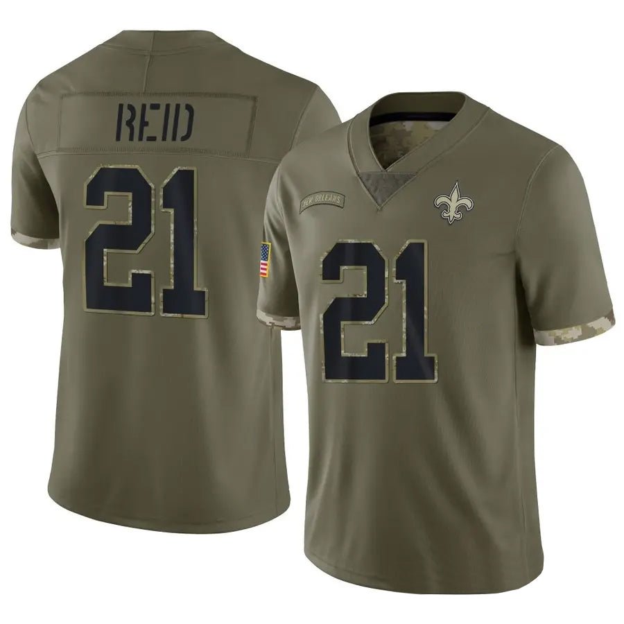 NO.Saints #21 Justin Reid Player Salute To Service Olive Football Jerseys