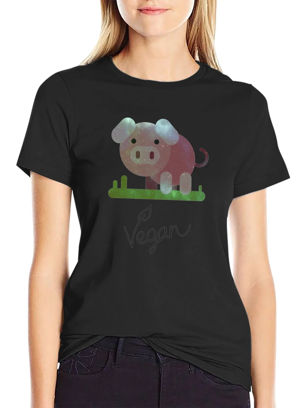 Vegan Galaxy Pig Graphic T-Shirt