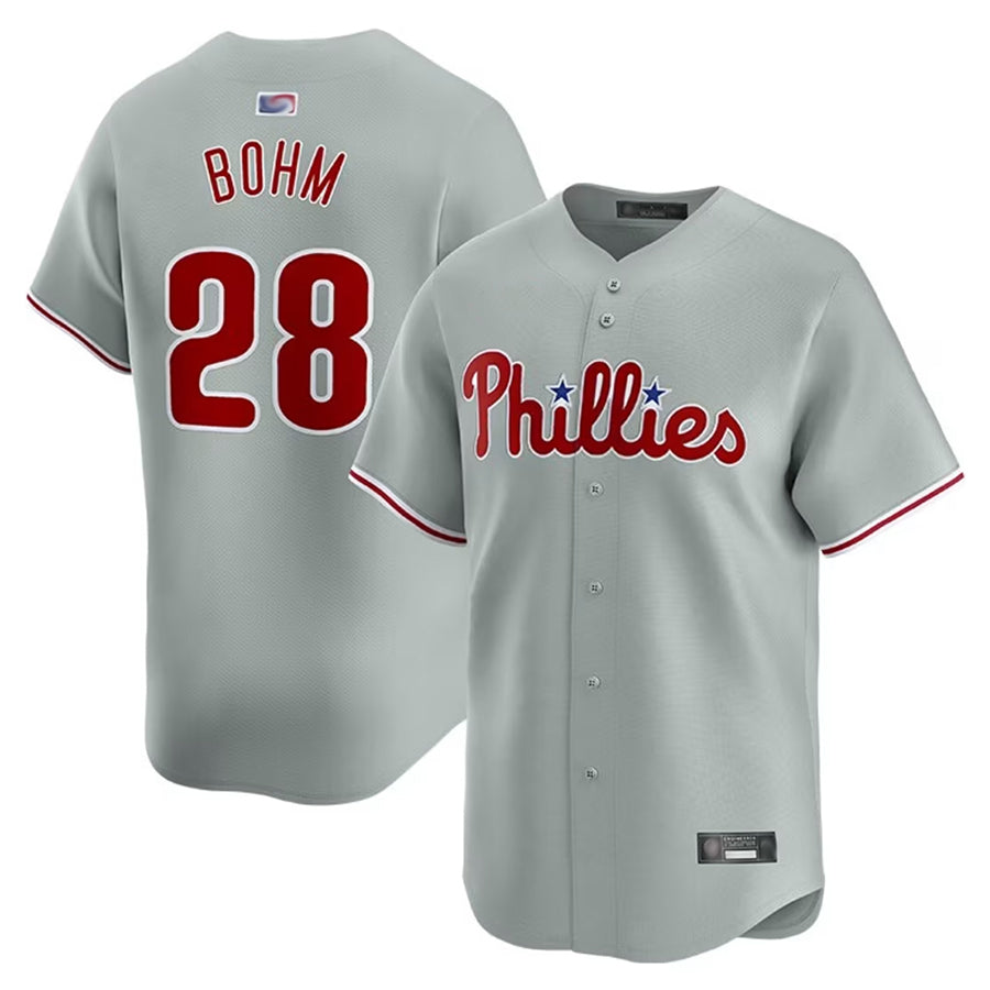 P.Phillies #28 Alec Bohm Player Grey Road Limited Baseball Jerseys