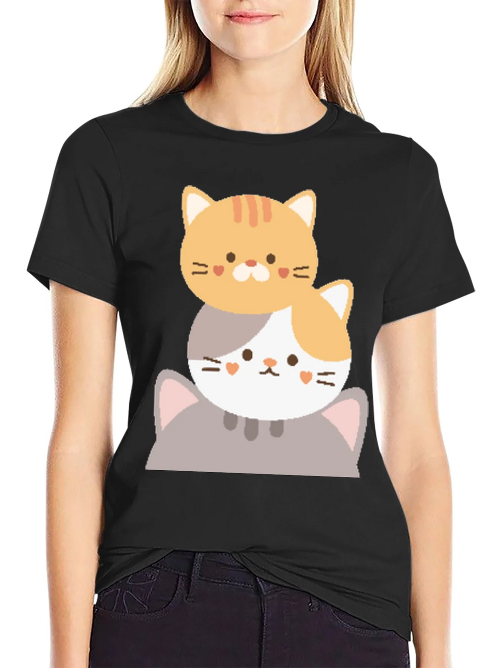 Cute Stacked Cats Graphic T-Shirt