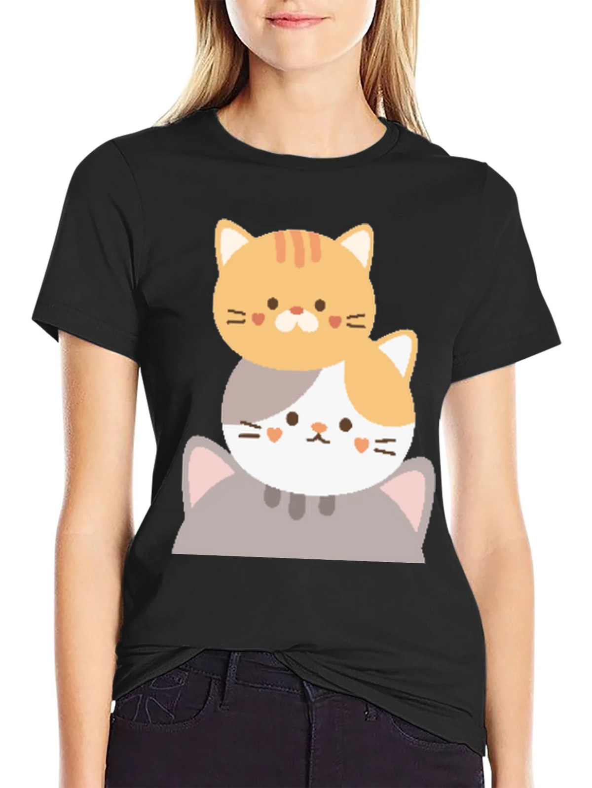 Cute Stacked Cats Graphic T-Shirt