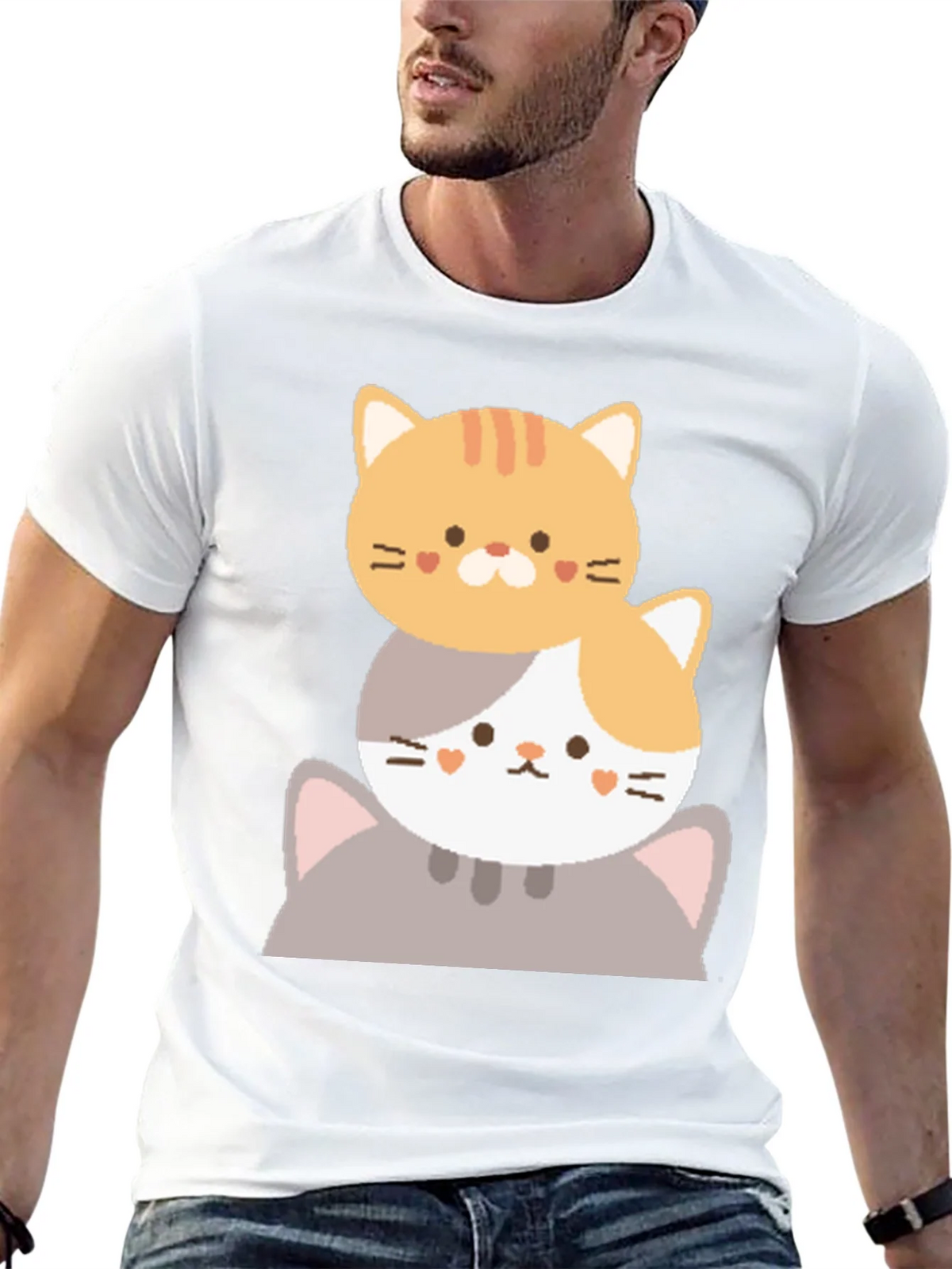 Cute Stacked Cats Graphic T-Shirt