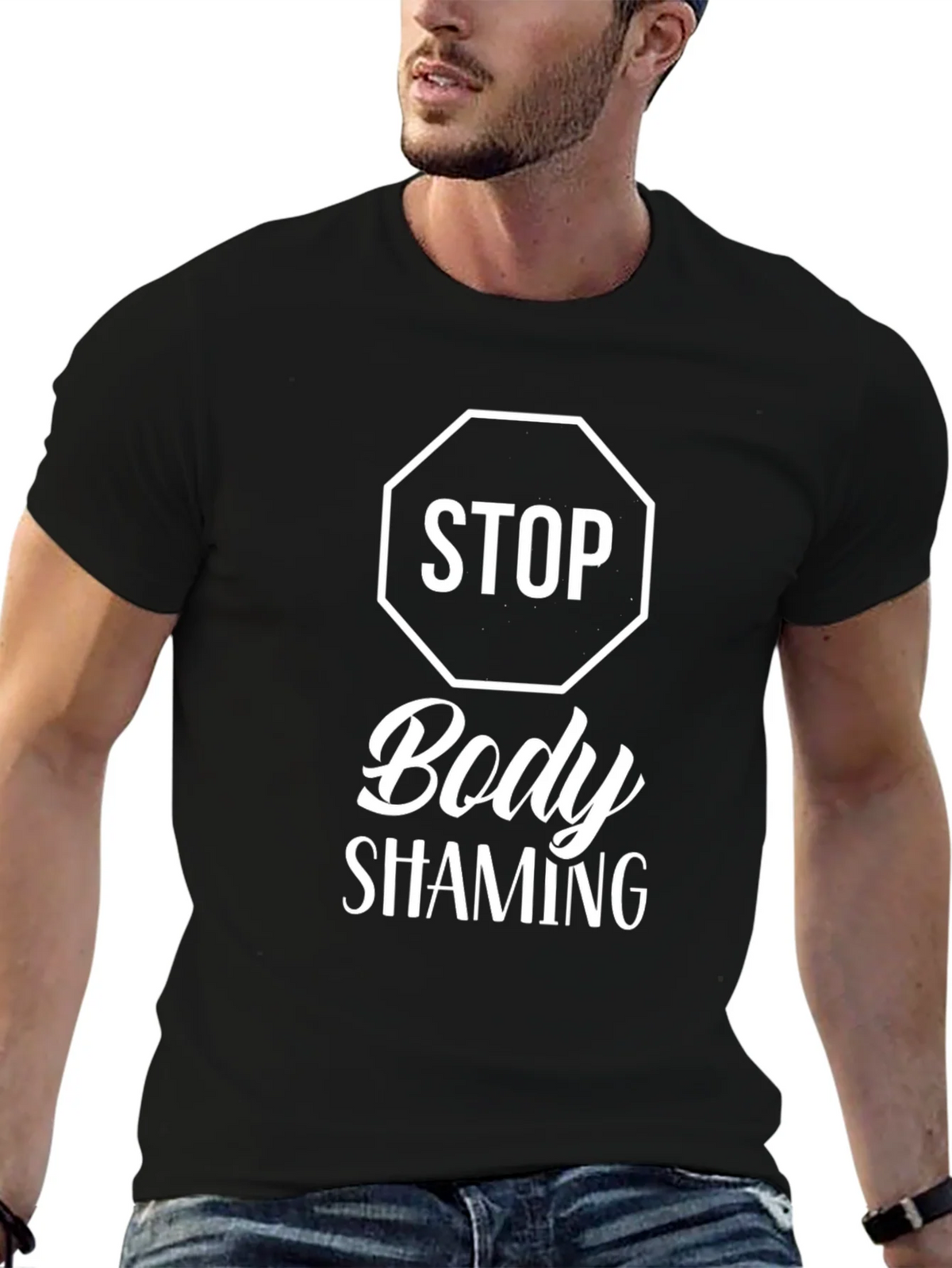 Stop Body Shaming Graphic T-Shirt - Black