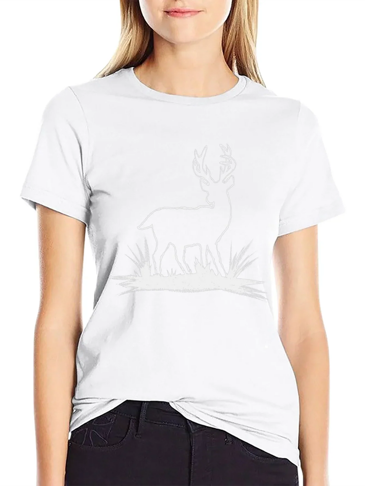 Deer Graphic Tee - Black Cotton T-Shirt