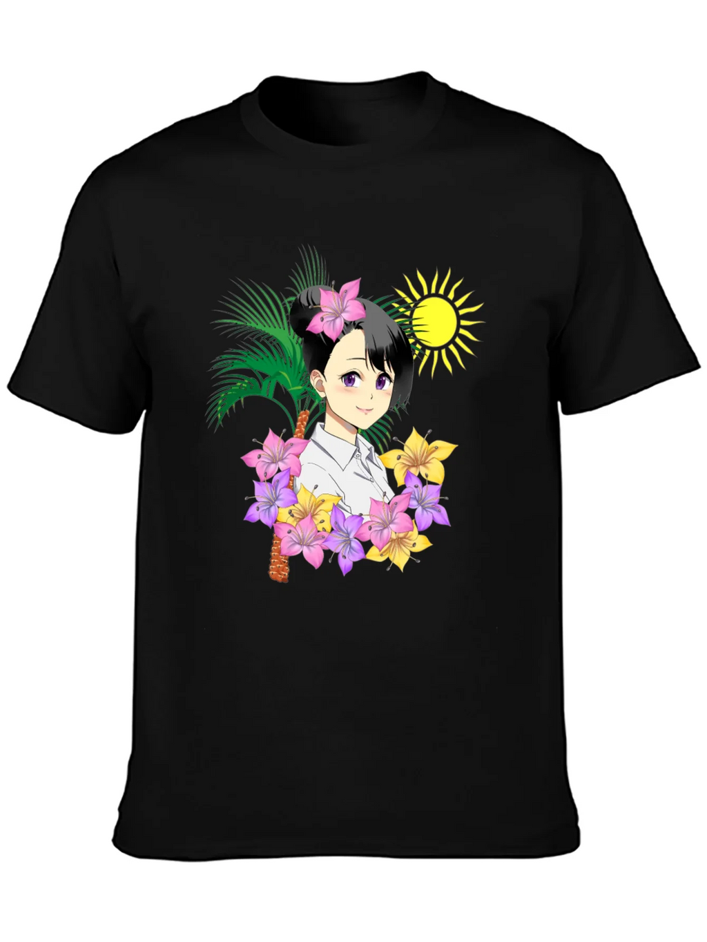 Anime Girl Hawaiian Shirt Black T-Shirt