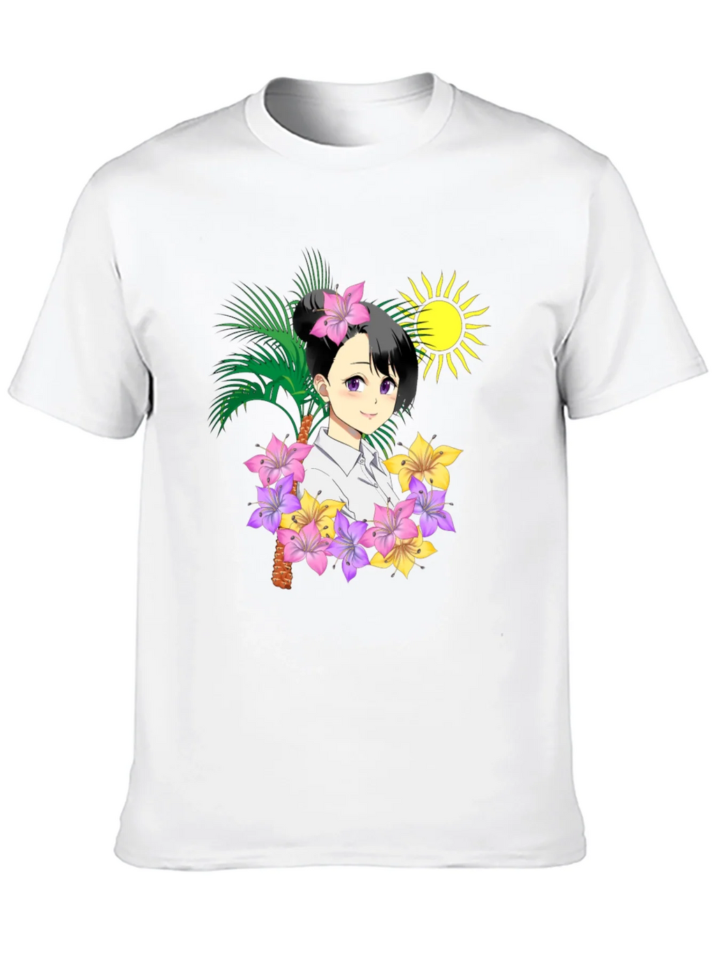 Anime Girl Hawaiian Shirt Black T-Shirt