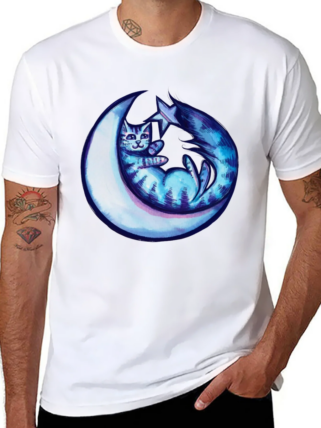 Cosmic Cat & Moon Graphic Tee