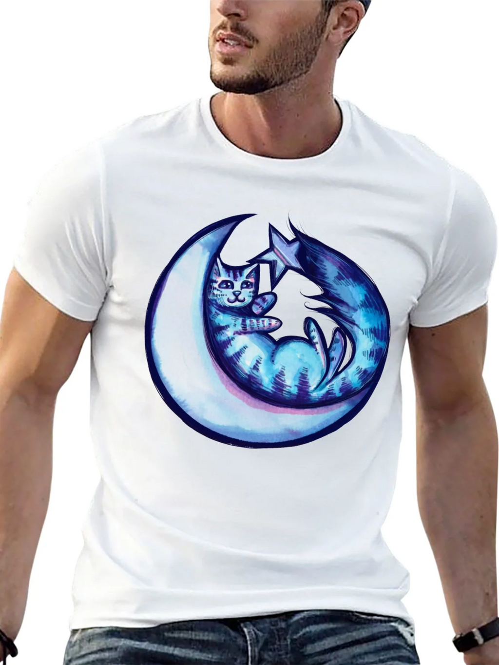 Cosmic Cat & Moon Graphic Tee