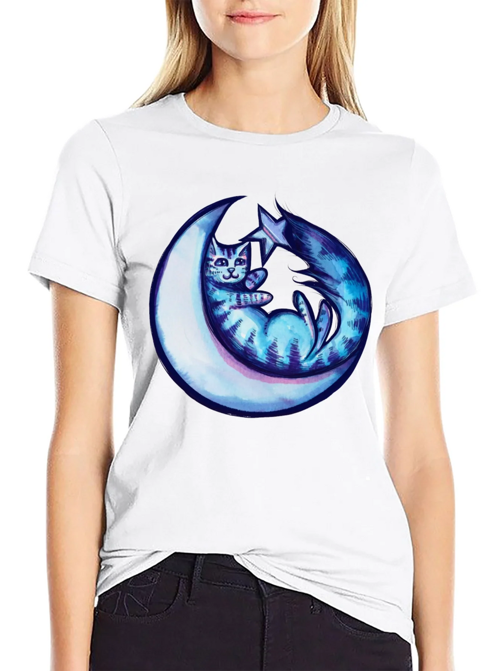 Cosmic Cat & Moon Graphic Tee