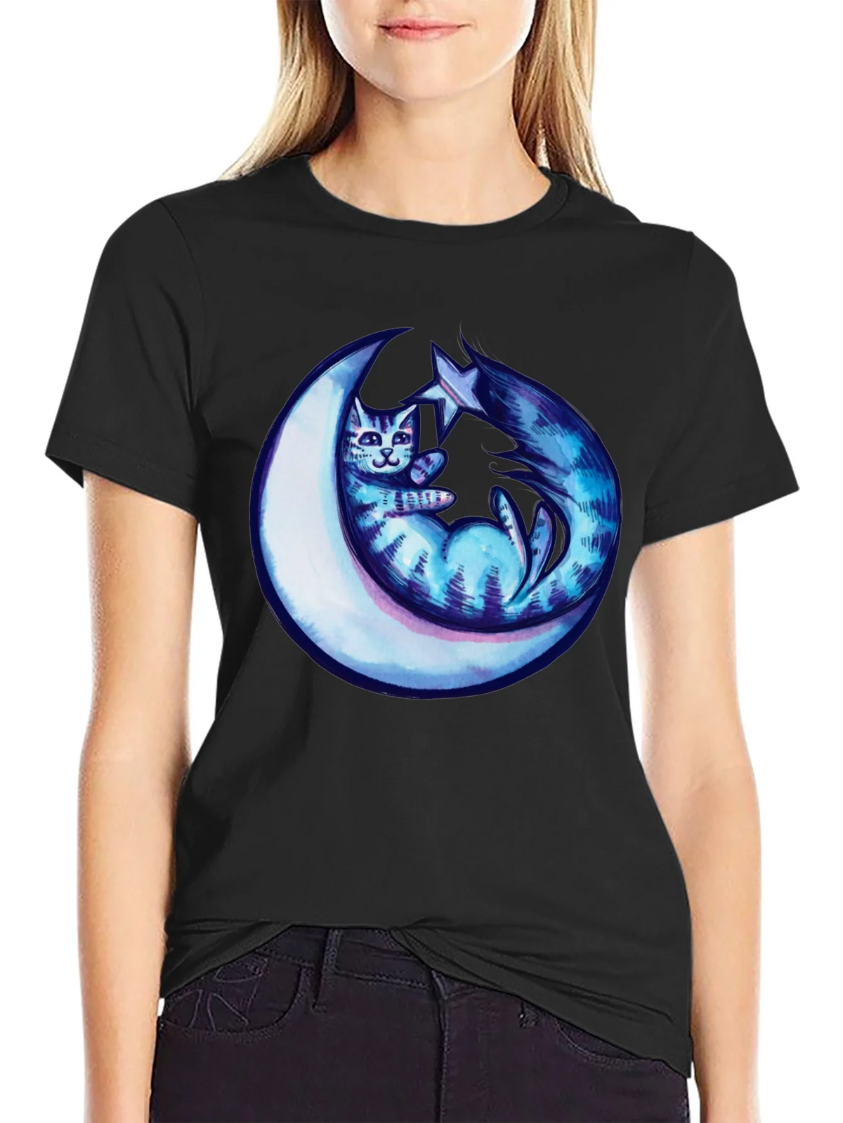 Cosmic Cat & Moon Graphic Tee