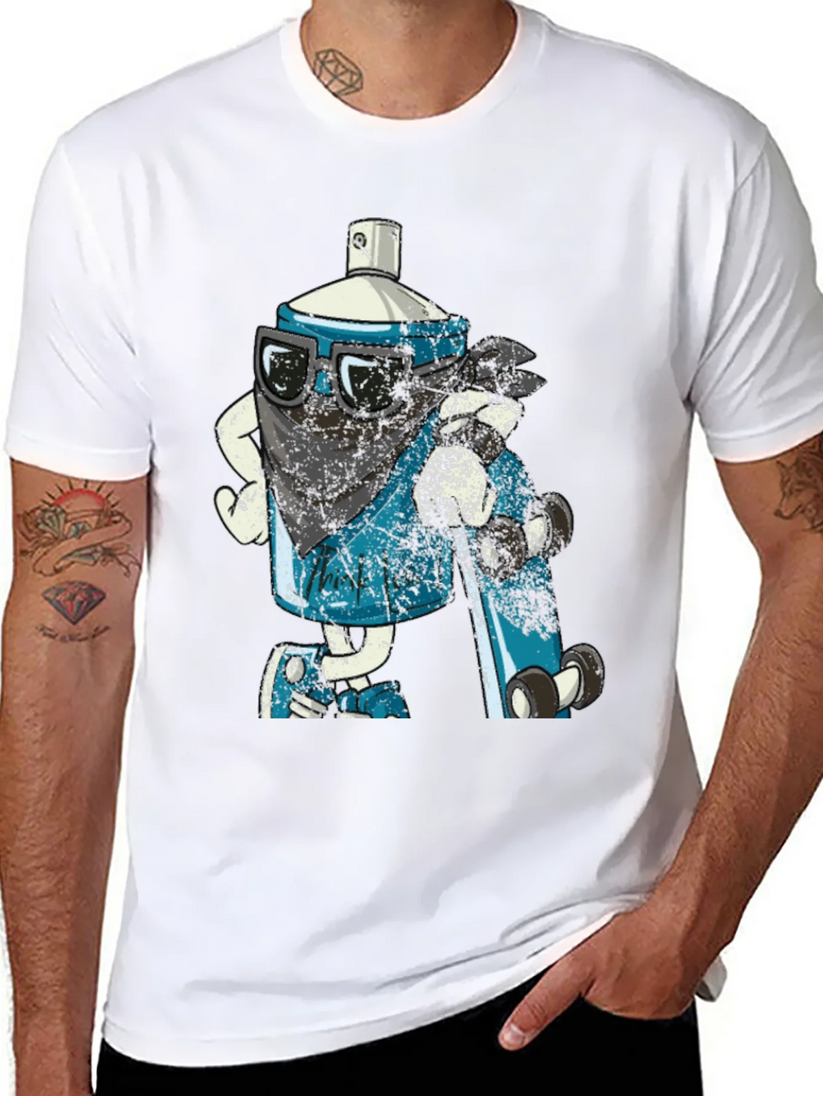 Cool Cartoon Spray Can on Black T-Shirt