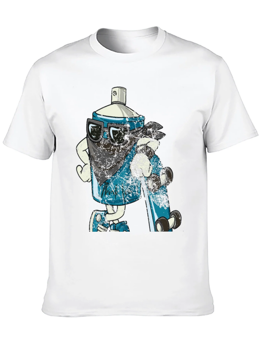 Cool Cartoon Spray Can on Black T-Shirt