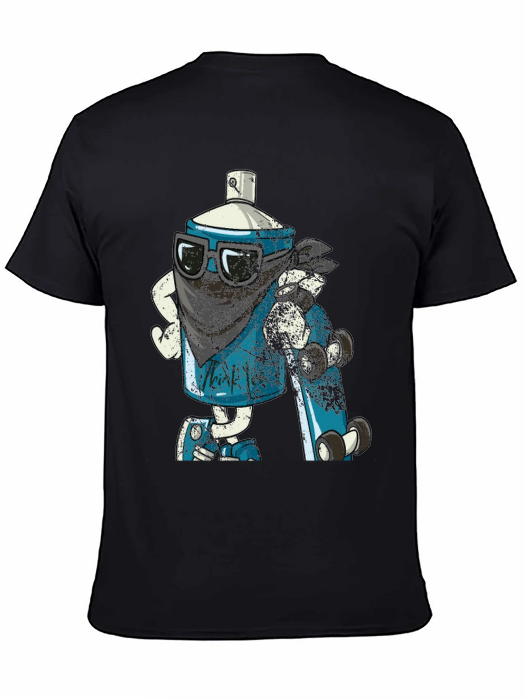 Cool Cartoon Spray Can on Black T-Shirt