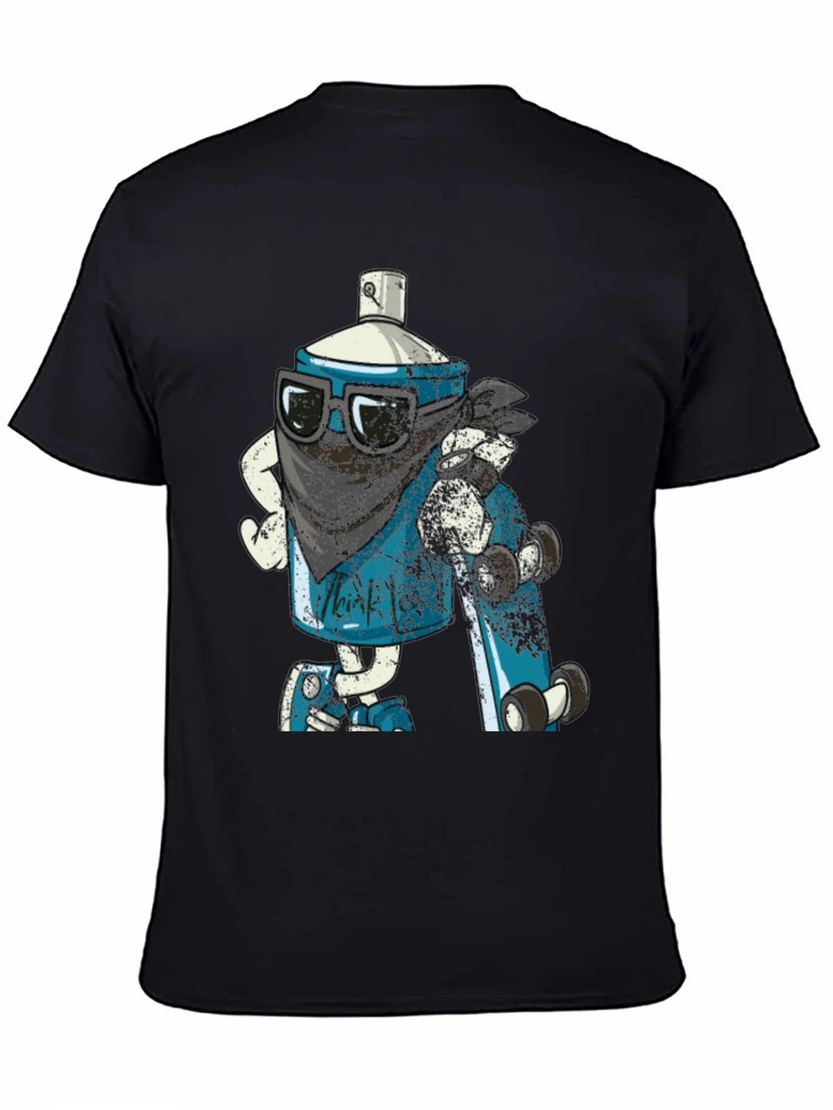 Cool Cartoon Spray Can on Black T-Shirt