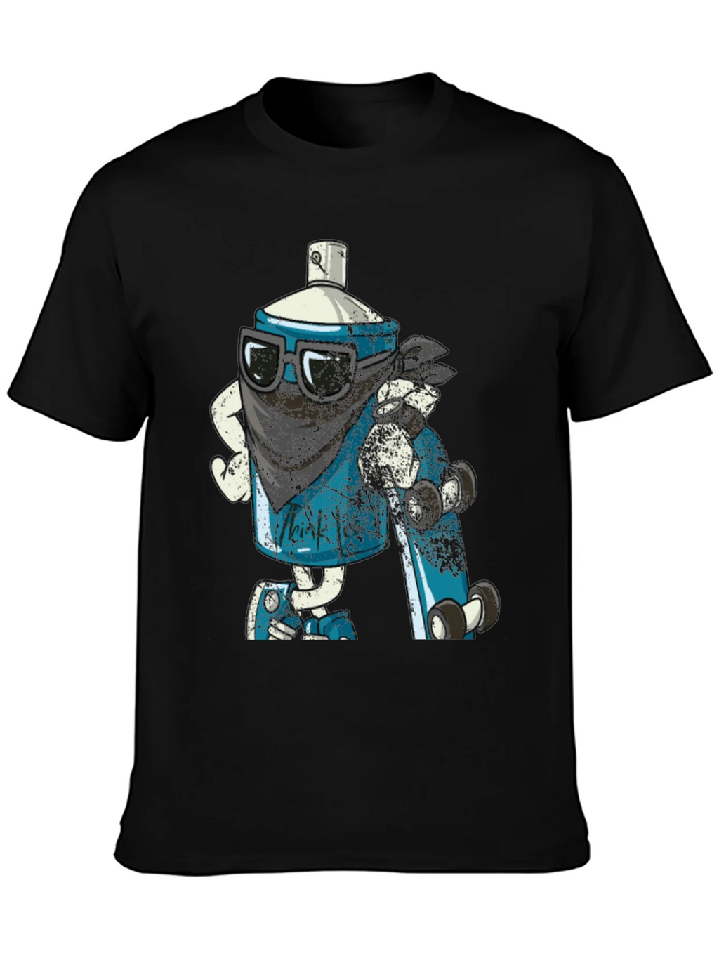 Cool Cartoon Spray Can on Black T-Shirt