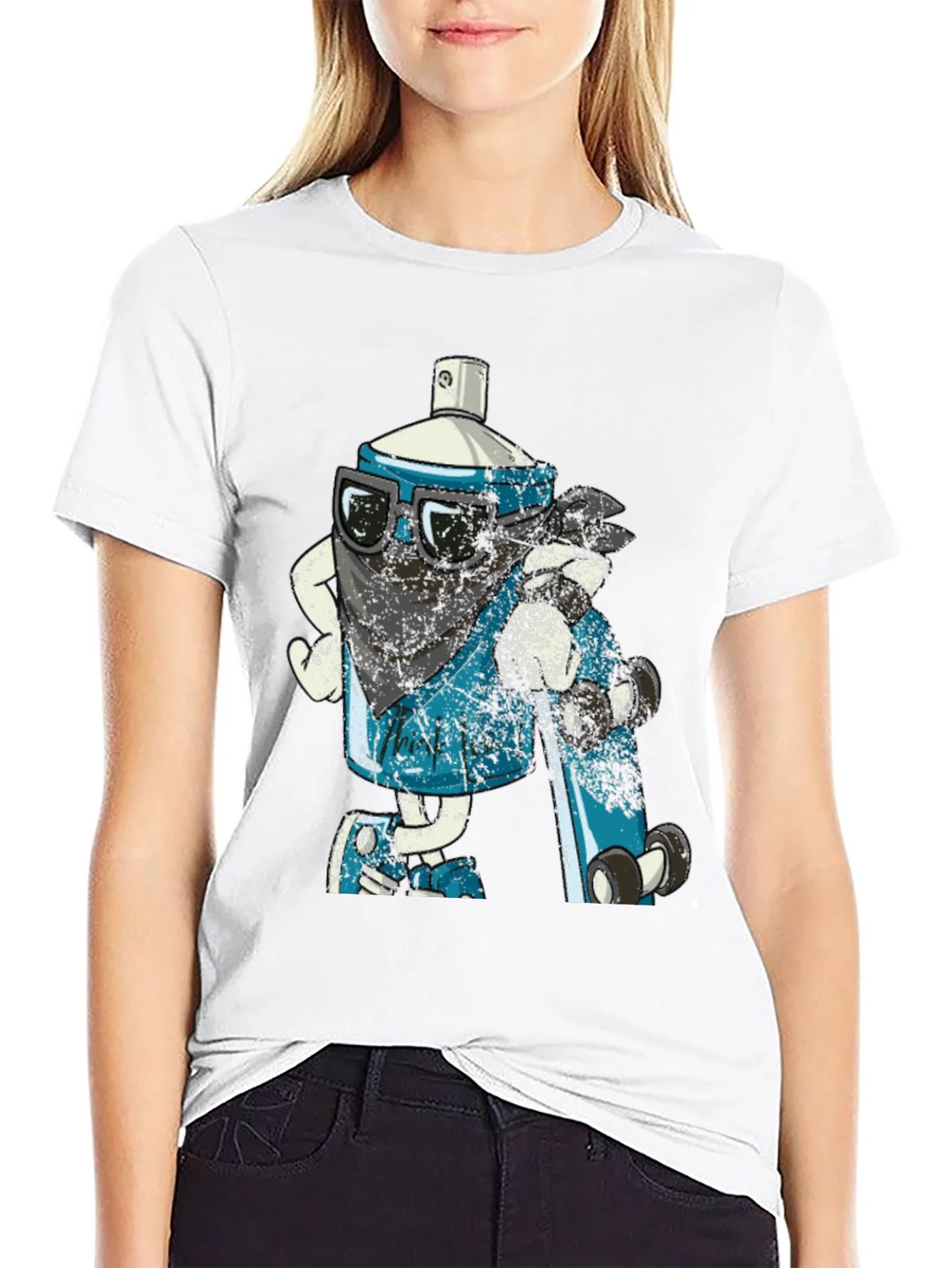 Cool Cartoon Spray Can on Black T-Shirt