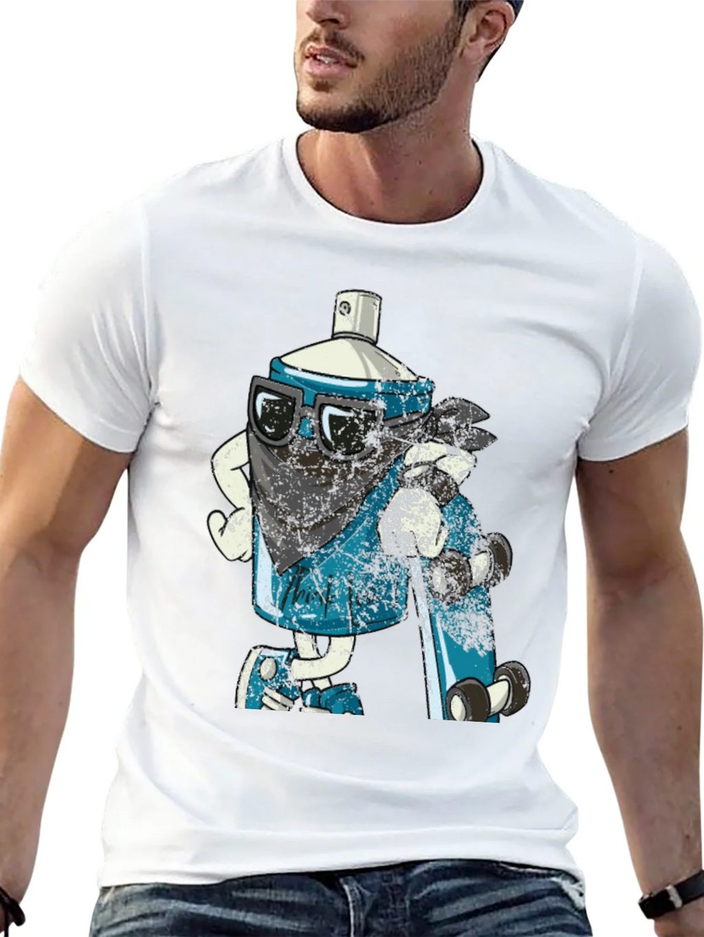 Cool Cartoon Spray Can on Black T-Shirt