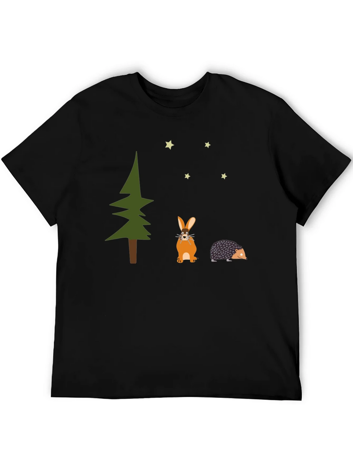 Whimsical Forest Tee: Rabbit Hedgehog and Stars