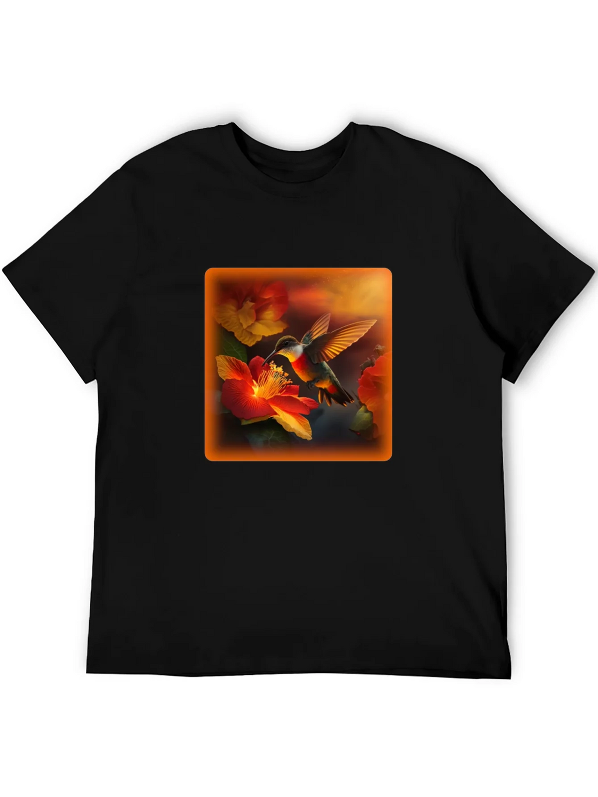 Hummingbird Floral Graphic Tee - Black