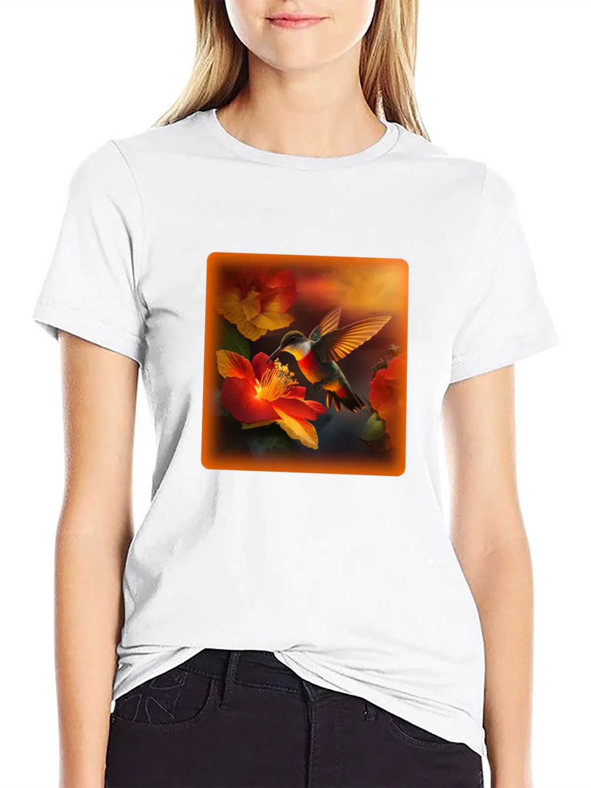 Hummingbird Floral Graphic Tee - Black